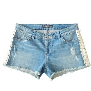 Guess Light Blue Denim Jean Shorts with White Crochet Trim